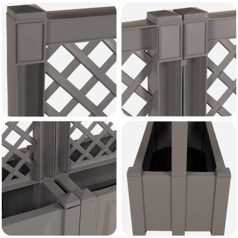 VidaXL Duża donica z trelisem 2 pcs Szary 200 x 43 x 133,5 cm PP