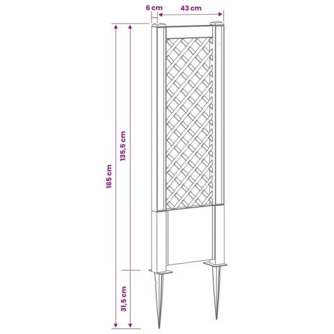 VidaXL Trellis z gwoździem Szary 43 x 6 x 165 cm PP