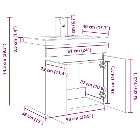 JEDNOSTKA TOALETOWA Z KRANEM BETONOWY SZARA 61X40X74,5CM