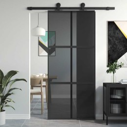 VidaXL Drzwi przesuwne, czarne, 90x205 cm, szkło hartowane, aluminium
