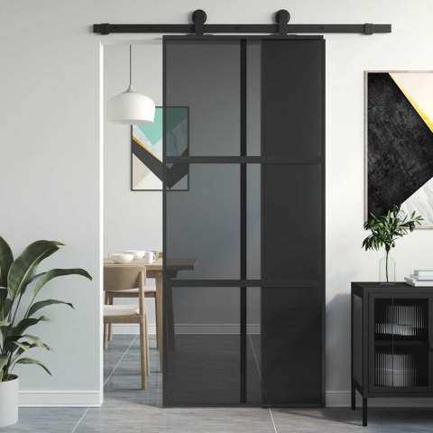VidaXL Drzwi przesuwne, czarne, 90x205 cm, szkło hartowane, aluminium