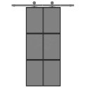 VidaXL Drzwi przesuwne, czarne, 90x205 cm, szkło hartowane, aluminium