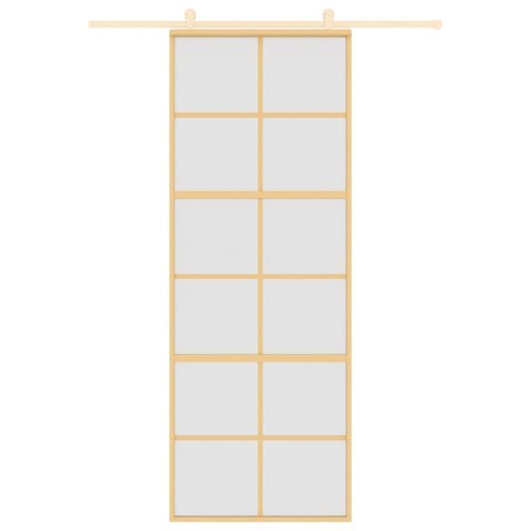 VidaXL Drzwi przesuwne, złote, 76x205 cm, mrożone szkło ESG, aluminium