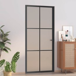VidaXL Drzwi wewnętrzne, 93x201,5 cm, czarne, matowe szkło i aluminium