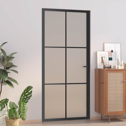 VidaXL Drzwi wewnętrzne, 93x201,5 cm, czarne, matowe szkło i aluminium
