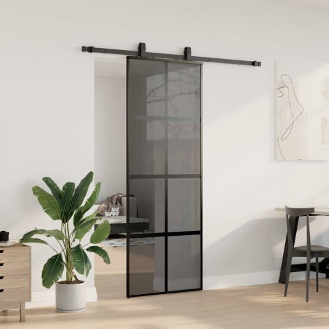 VidaXL Drzwi przesuwne z zestawem okuć czarne 76x205cm szkło hartowane