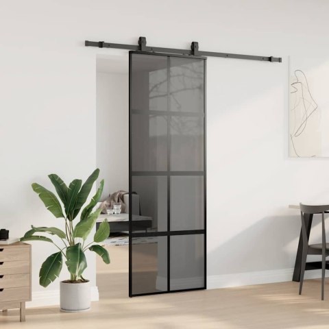 VidaXL Drzwi przesuwne z zestawem okuć czarne 76x205cm szkło hartowane