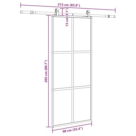 VidaXL Drzwi przesuwne z zestawem okuć czarne 90x205cm szkło hartowane
