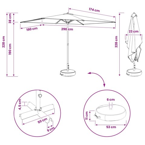 PARASOL OGRODOWY Z PODSTAWĄ PROSTOKĄTNY 2 X 3 M POLIESTER