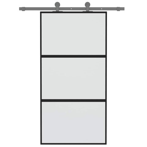 VidaXL Drzwi przesuwne, czarne, 102,5x205cm, szkło hartowane aluminium