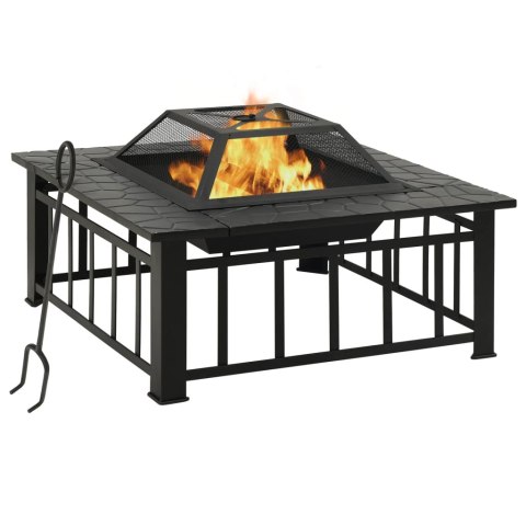 VidaXL Ogrodowe palenisko z pogrzebaczem, 81x81x47 cm, XXL, stal