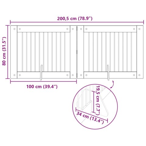 VidaXL Bramka dla psów z podpórkami 2 pcs Dąb artisan 100 x 80 cm