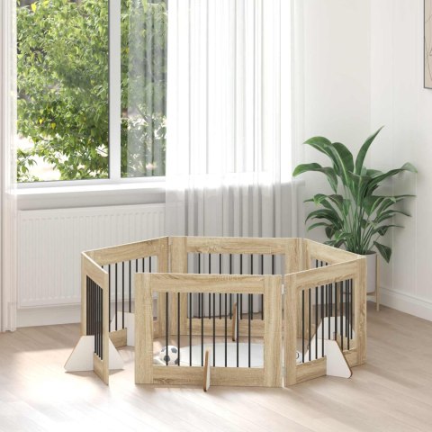 VidaXL Bramka dla psów z podpórkami 6 pcs dąb Sonoma 80 x 60 cm