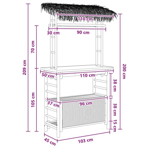 VidaXL Stół barowy na zewnątrz Naturalny 110 x 50 x 209 cm Bambus