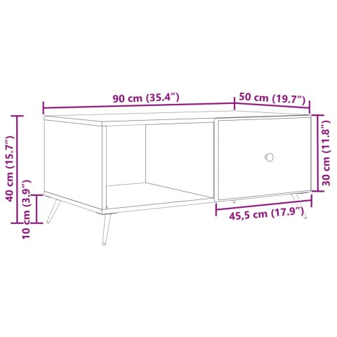 VidaXL Stolik kawowy Biały 90 x 50 x 40 cm Drewno inżynieryjne