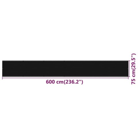 VidaXL Parawan balkonowy, czarny, 75x600 cm, HDPE