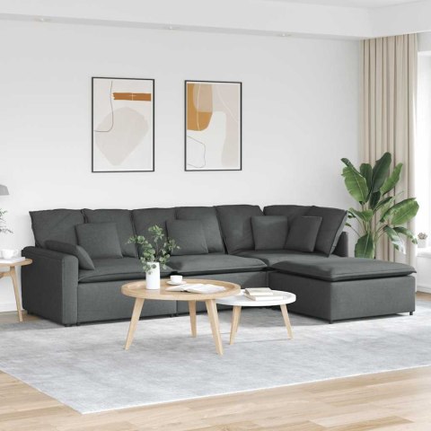 SOFA MODUŁOWA Z PODNÓŻKIEM I PODUSZKAMI TKANINA CIEMNOSZARA