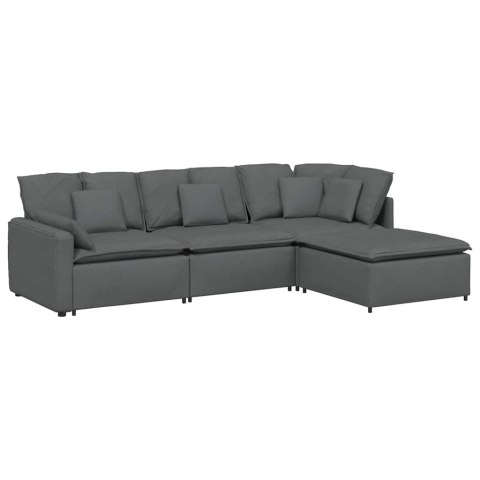SOFA MODUŁOWA Z PODNÓŻKIEM I PODUSZKAMI TKANINA CIEMNOSZARA