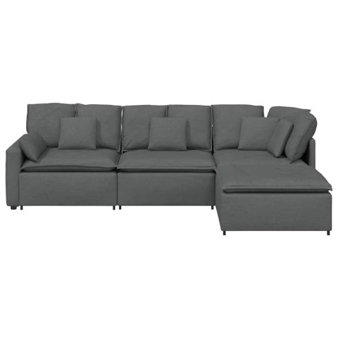 SOFA MODUŁOWA Z PODNÓŻKIEM I PODUSZKAMI TKANINA CIEMNOSZARA