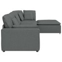 SOFA MODUŁOWA Z PODNÓŻKIEM I PODUSZKAMI TKANINA CIEMNOSZARA