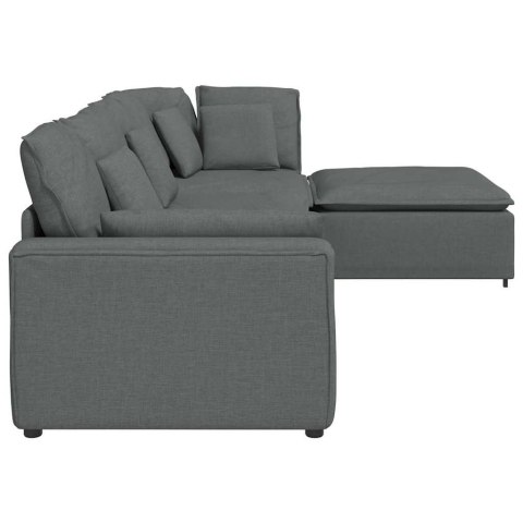 SOFA MODUŁOWA Z PODNÓŻKIEM I PODUSZKAMI TKANINA CIEMNOSZARA