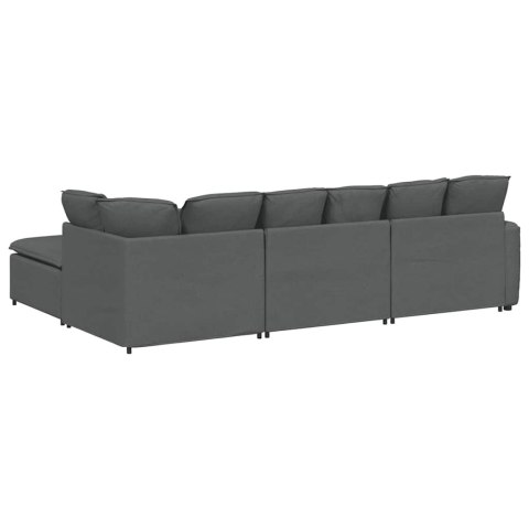 SOFA MODUŁOWA Z PODNÓŻKIEM I PODUSZKAMI TKANINA CIEMNOSZARA
