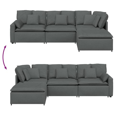 SOFA MODUŁOWA Z PODNÓŻKIEM I PODUSZKAMI TKANINA CIEMNOSZARA