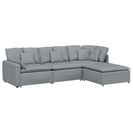VidaXL Sofa modułowa z podnóżkiem i poduszkami Tkanina jasnoszara