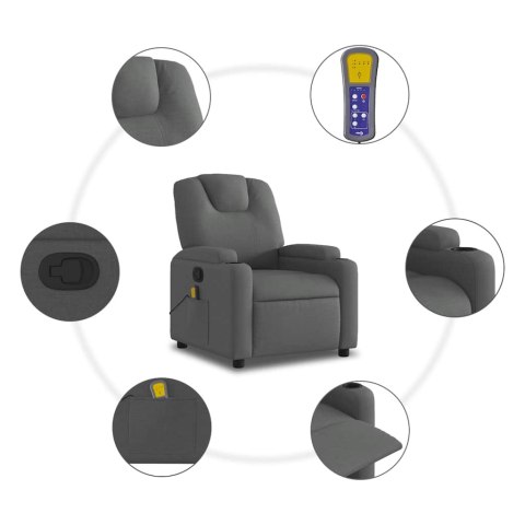 VidaXL Fotel masujący z funkcją rozkładania, ciemnoszary materiał