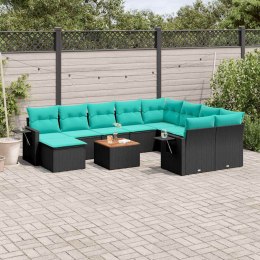 VidaXL 11-cz. zestaw wypoczynkowy do ogrodu z poduszkami, czarny, polirattan