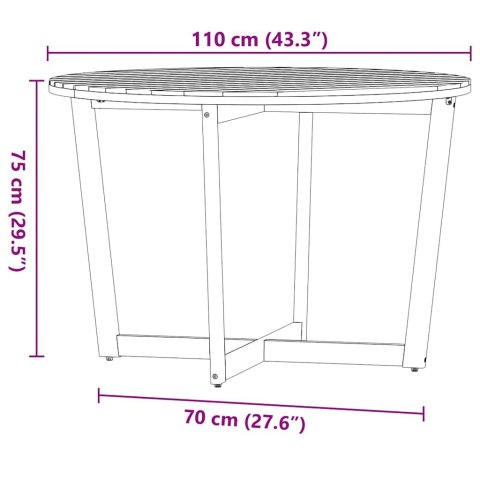 VidaXL Okrągły stół ogrodowy Ø110x75 cm z litego drewna akacjowego