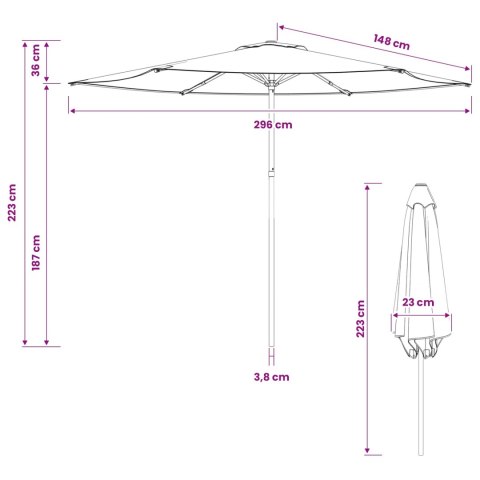 PARASOL OGRODOWA 300X300CM POLIESTER PROSTOKĄTNY