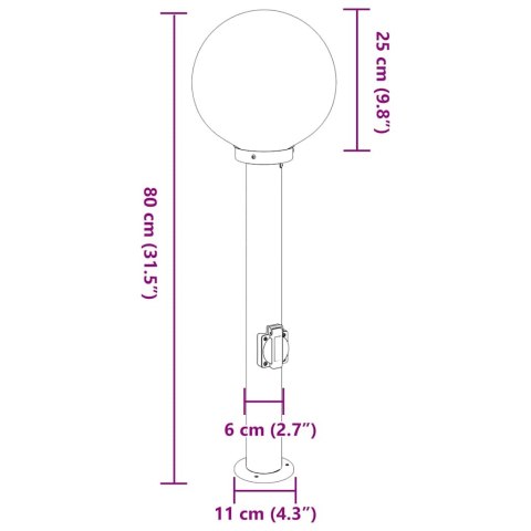VidaXL Słupek oświetleniowy z gniazdem 80 cm Czarny IP44