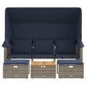 VidaXL Sofa ogrodowa 3-osobowa z baldachimem i stołkami, szary, polirattan