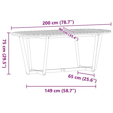 VidaXL Stół ogrodowy owalny 200x90x75 cm lite drewno akacjowe