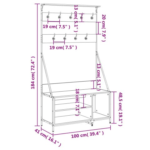 VidaXL Wieszak na ubrania z miejscem na buty, ciemny dąb 100x41x184 cm