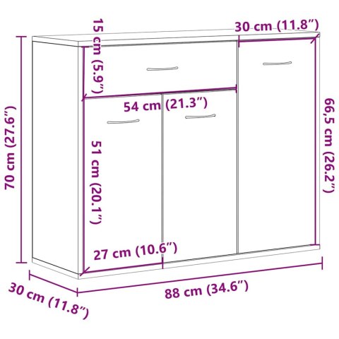 VidaXL Komoda Czarny Dąb 88x30x70 cm Drewno klejone