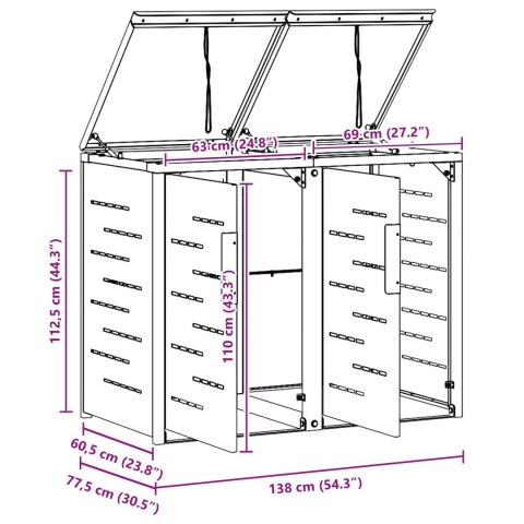 OBUDOWA NA 2 KOSZE NA ODPADY ANTRACYT STALOWA 138X77,5X112,5CM
