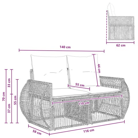 VidaXL Sofa Ogrodowa 2-Liczba miejsc Czarny polirattan