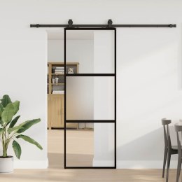 VidaXL Drzwi przesuwne z zestawem okuć czarne 76x205cm szkło hartowane
