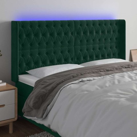 ZAGŁÓWEK DO ŁÓŻKA Z LED CIEMNOZIELONY 203X16X118/128CM AKSAMIT