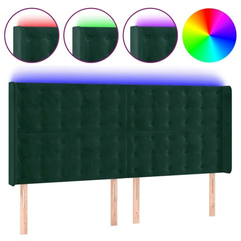 ZAGŁÓWEK DO ŁÓŻKA Z LED CIEMNOZIELONY 183X16X118/128CM AKSAMIT