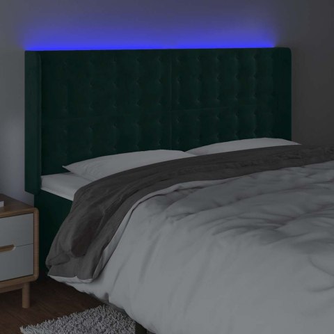 ZAGŁÓWEK DO ŁÓŻKA Z LED CIEMNOZIELONY 183X16X118/128CM AKSAMIT