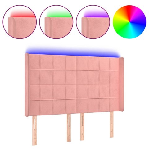 ZAGŁÓWEK DO ŁÓŻKA Z LED RÓŻOWY 147X16X118/128CM AKSAMIT