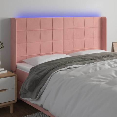ZAGŁÓWEK DO ŁÓŻKA Z LED RÓŻOWY 203X16X118/128CM AKSAMIT