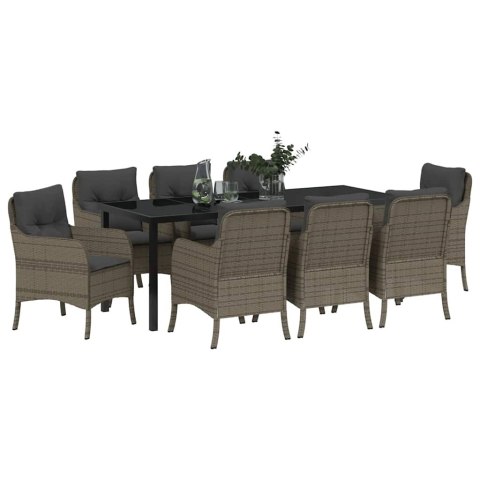 ZESTAW DO JADALNI W OGRODZIE Z PODUSZKĄ 9 PCS SZARY POLIRATTAN