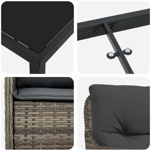 ZESTAW DO JADALNI W OGRODZIE Z PODUSZKĄ 9 PCS SZARY POLIRATTAN
