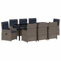 ZESTAW DO JADALNI W OGRODZIE Z PODUSZKĄ 9 PCS SZARY POLIRATTAN