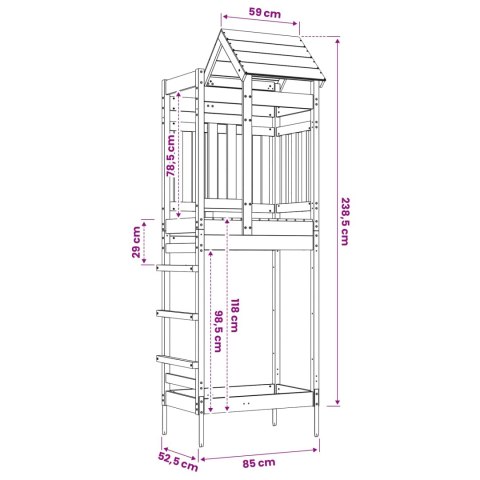 VidaXL Wieża zabaw Brązowy 52,5 x 85 x 238 cm Lite drewno sosnowe