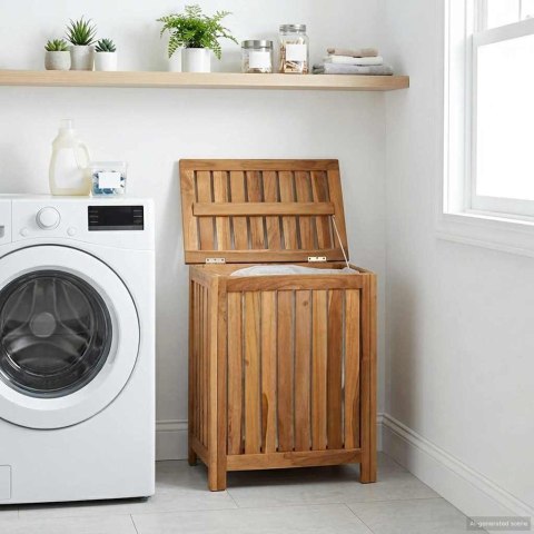 KOSZ NA PRANIE NATURALNY 50X35X60CM LITE DREWNO TEAKOWE